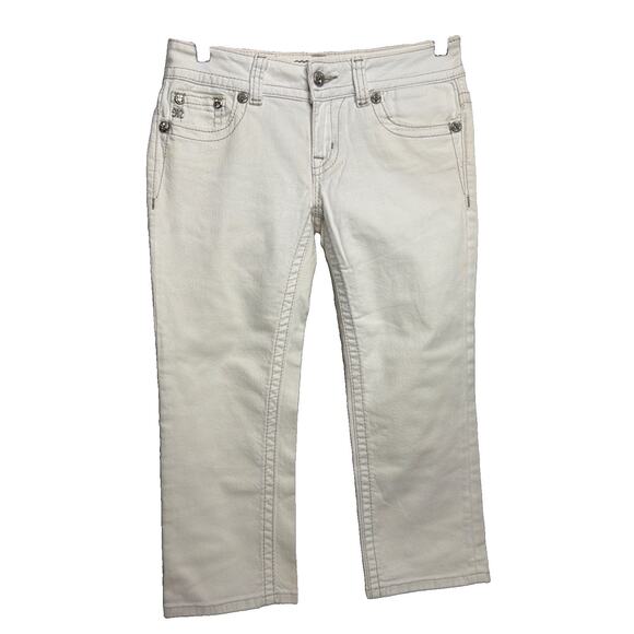 Miss Me Denim - Miss Me Cuffed Capri Jeans White Low Rise Embroidered Women’s Size 27